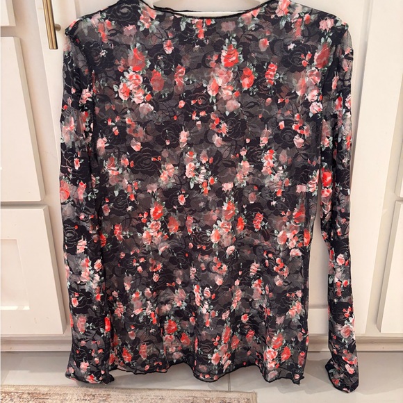 Floral Mesh Long Sleeve Sheer Top Size Large - Picture 3 of 4